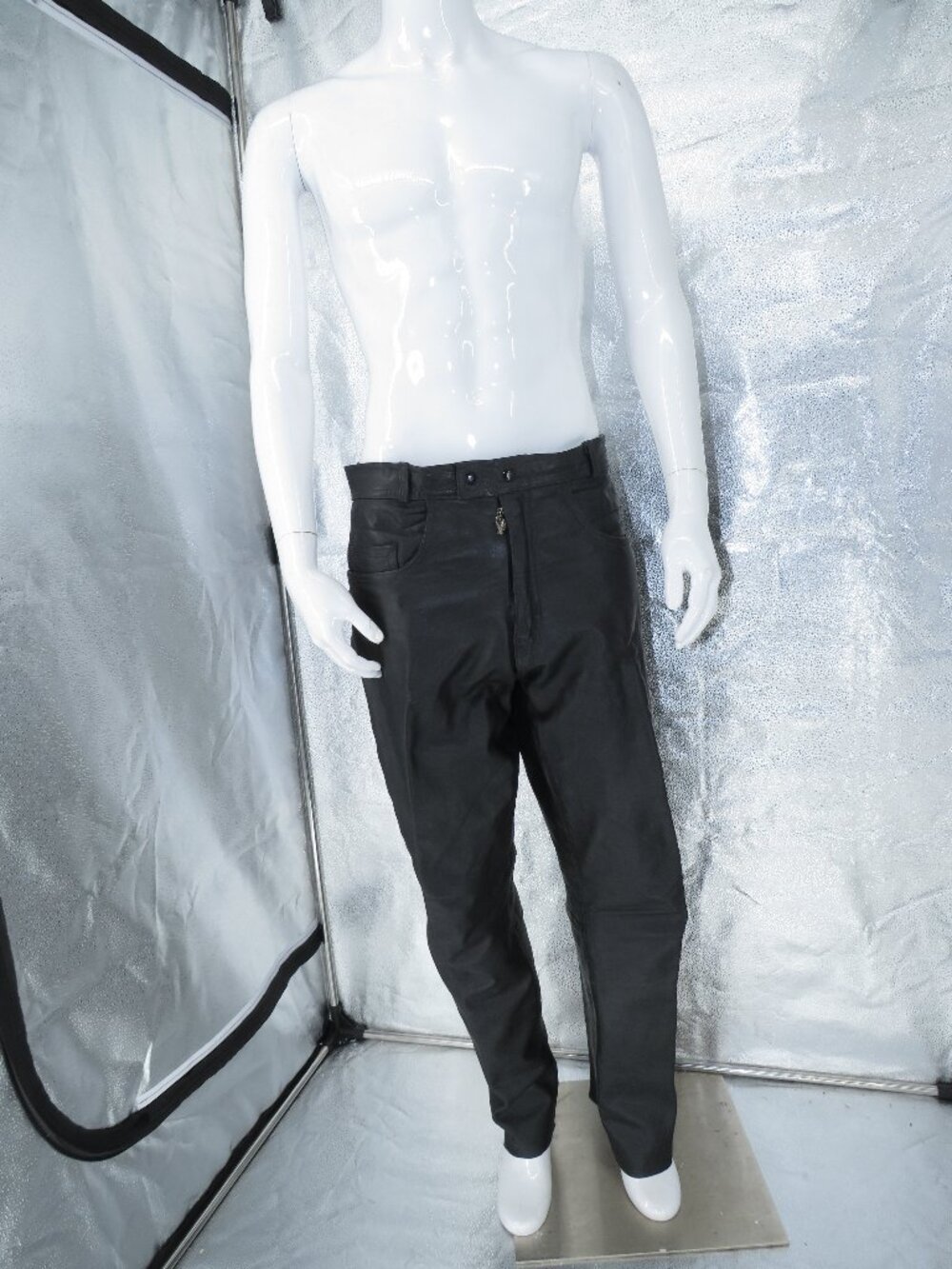 PLG Mens Real Leather Biker Pants Black Size 36 Heavyweight Motorcycle Pants 80s